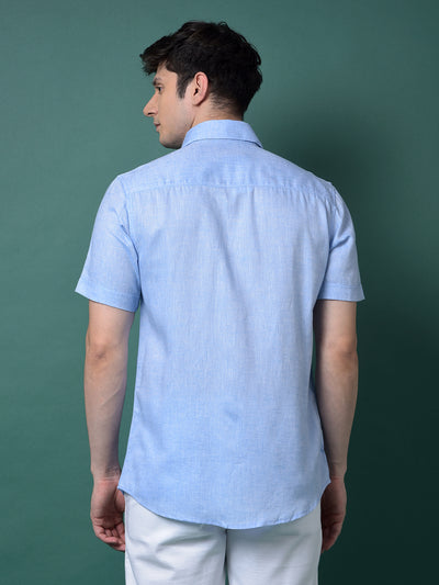 Blue Linen Shirt-Men Shirts-Crimsoune Club