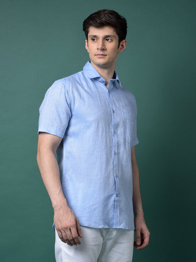 Blue Linen Shirt-Men Shirts-Crimsoune Club