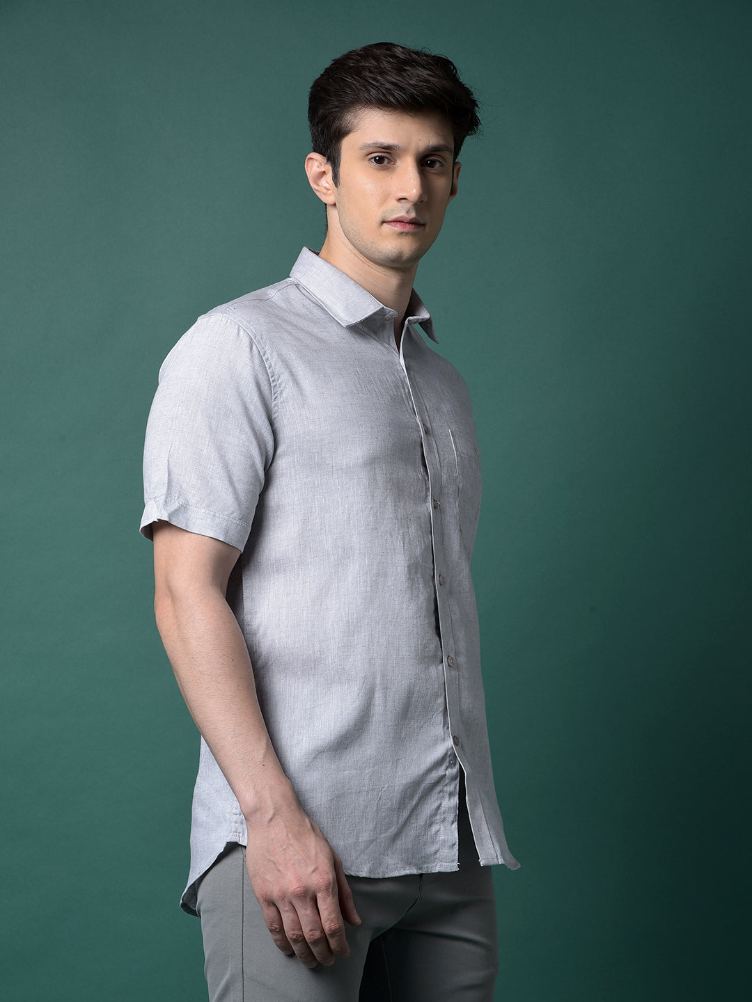 Grey Linen Shirt-Men Shirts-Crimsoune Club