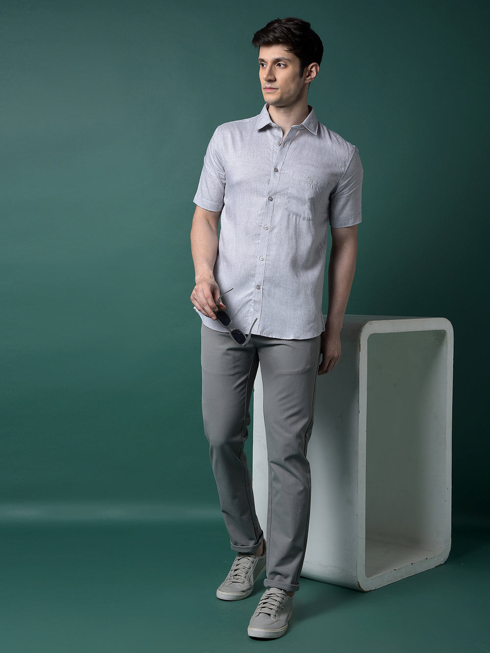 Grey Linen Shirt-Men Shirts-Crimsoune Club