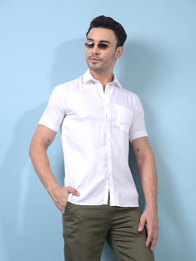 Men's White Linen Shirt-Men Shirts-Crimsoune Club