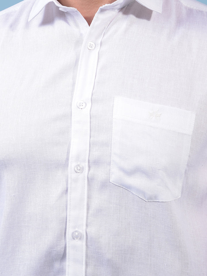 Men's White Linen Shirt-Men Shirts-Crimsoune Club