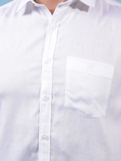 Men's White Linen Shirt-Men Shirts-Crimsoune Club