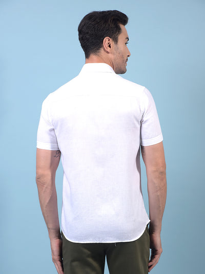 Men's White Linen Shirt-Men Shirts-Crimsoune Club