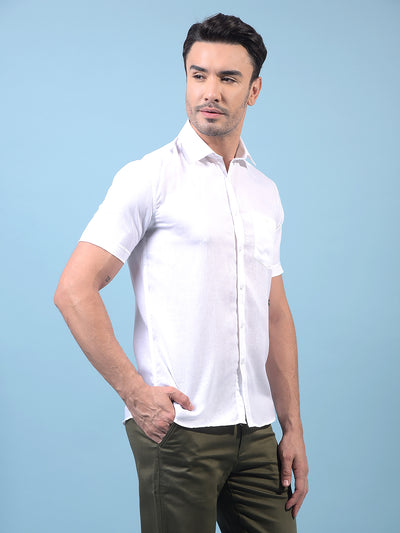 Men's White Linen Shirt-Men Shirts-Crimsoune Club