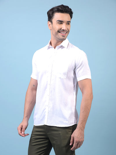 Men's White Linen Shirt-Men Shirts-Crimsoune Club