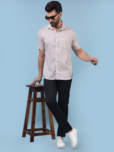 Men's Beige Linen Shirt-Men Shirts-Crimsoune Club