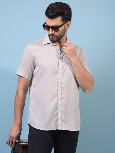 Men's Beige Linen Shirt-Men Shirts-Crimsoune Club