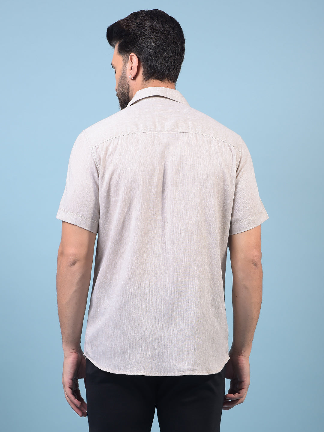 Men's Beige Linen Shirt-Men Shirts-Crimsoune Club