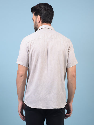 Men's Beige Linen Shirt-Men Shirts-Crimsoune Club