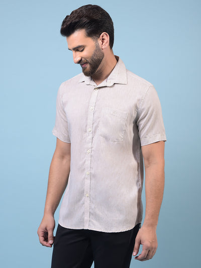 Men's Beige Linen Shirt-Men Shirts-Crimsoune Club