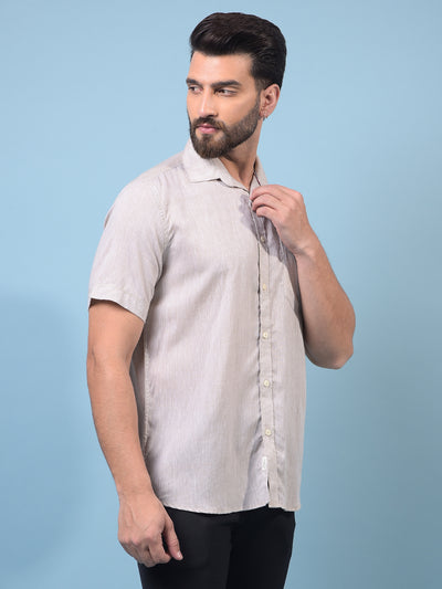 Men's Beige Linen Shirt-Men Shirts-Crimsoune Club
