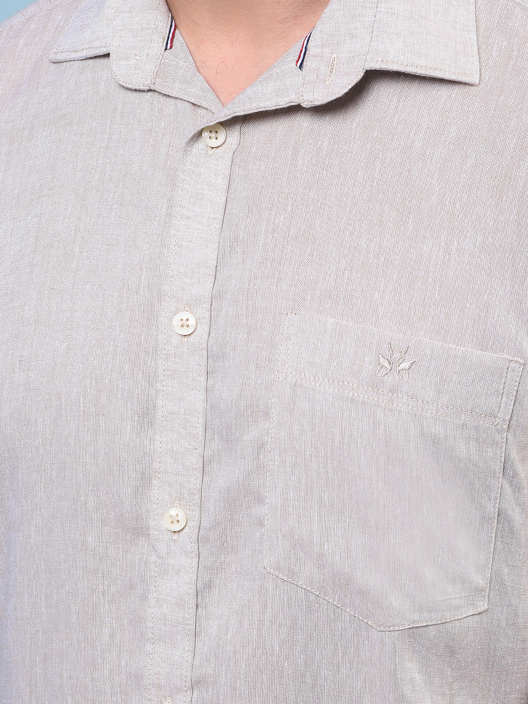 Men's Beige Linen Shirt-Men Shirts-Crimsoune Club