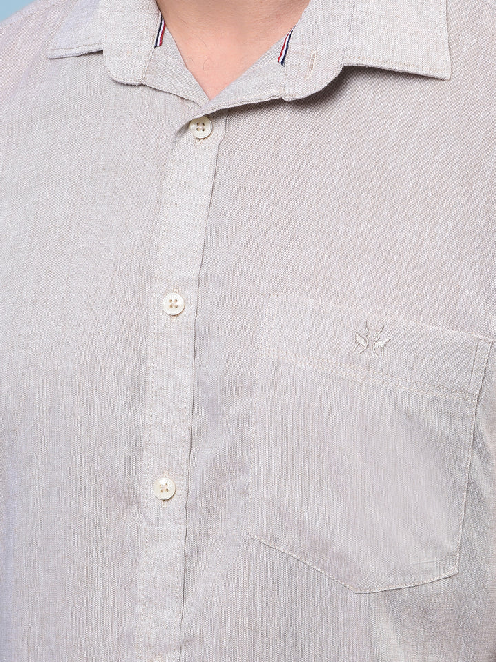 Men's Beige Linen Shirt-Men Shirts-Crimsoune Club