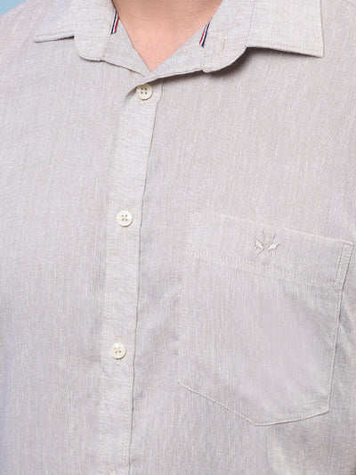 Men's Beige Linen Shirt-Men Shirts-Crimsoune Club