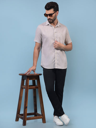 Men's Beige Linen Shirt-Men Shirts-Crimsoune Club