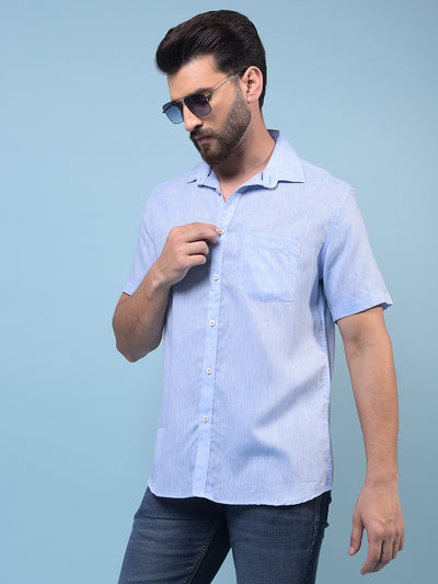 Men's Blue Linen Shirt-Men Shirts-Crimsoune Club