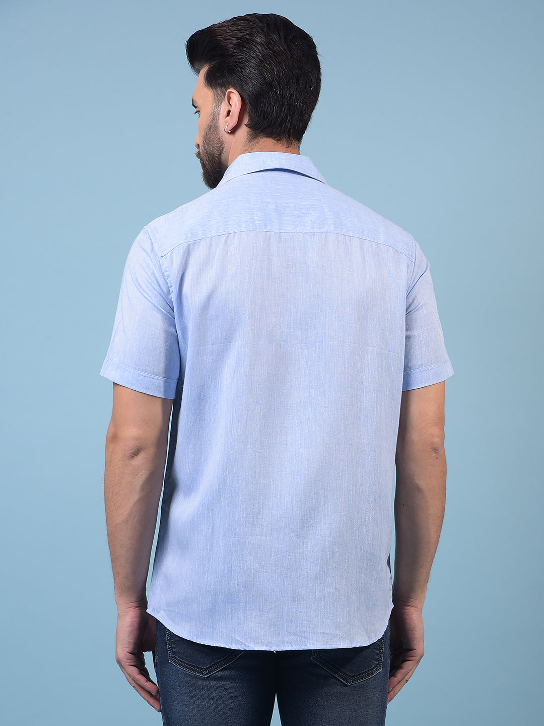Men's Blue Linen Shirt-Men Shirts-Crimsoune Club