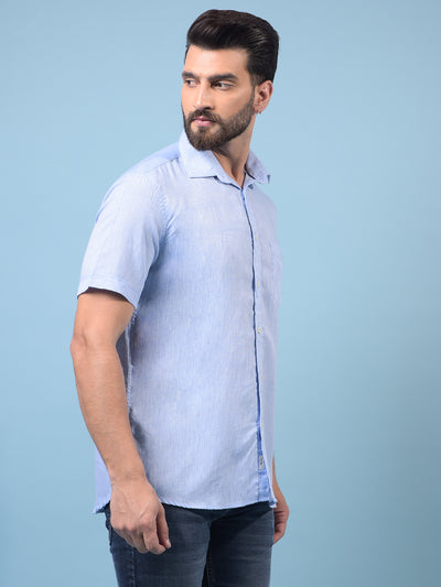 Men's Blue Linen Shirt-Men Shirts-Crimsoune Club