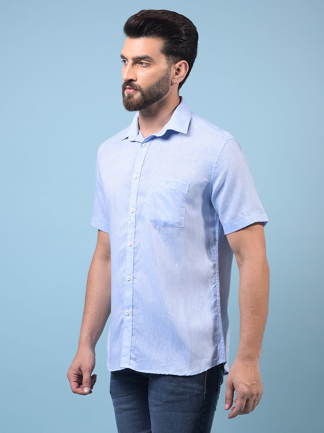 Men's Blue Linen Shirt-Men Shirts-Crimsoune Club