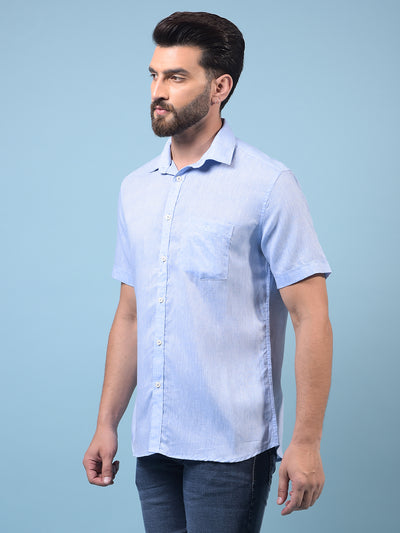 Men's Blue Linen Shirt-Men Shirts-Crimsoune Club