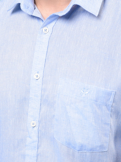 Men's Blue Linen Shirt-Men Shirts-Crimsoune Club