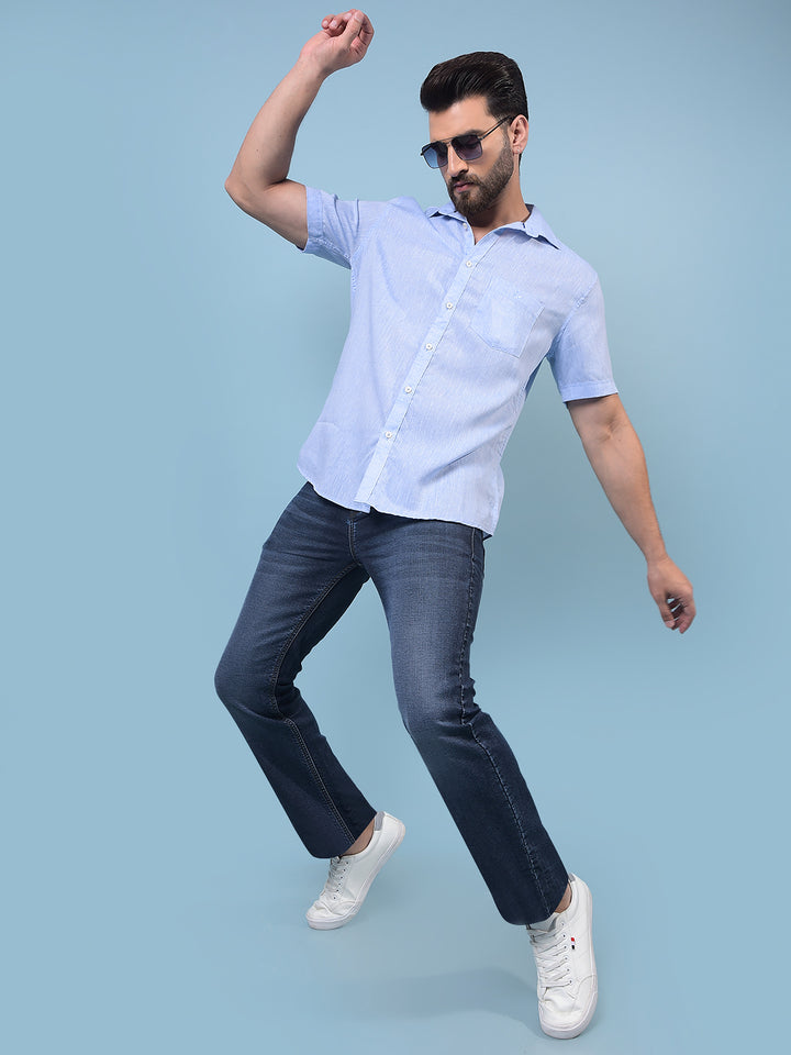 Men's Blue Linen Shirt-Men Shirts-Crimsoune Club