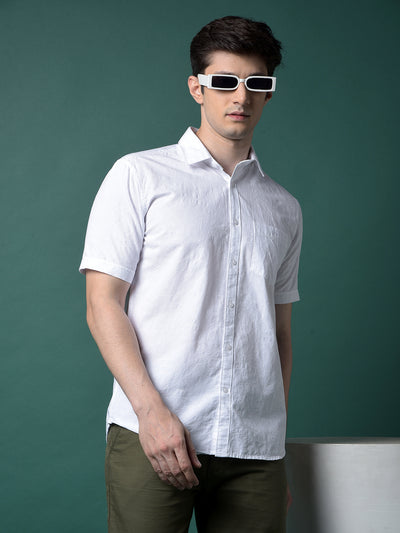 White Jacquard Linen Shirt-Men Shirts-Crimsoune Club