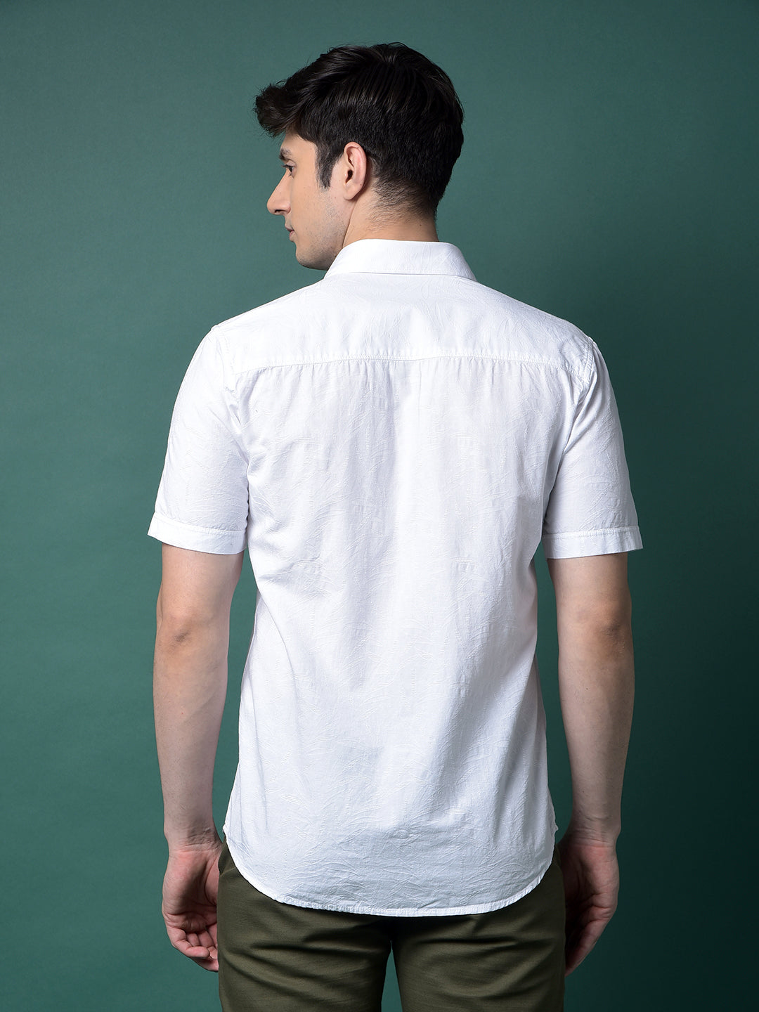 White Jacquard Linen Shirt-Men Shirts-Crimsoune Club