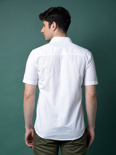 White Jacquard Linen Shirt-Men Shirts-Crimsoune Club