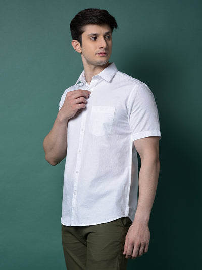 White Jacquard Linen Shirt-Men Shirts-Crimsoune Club