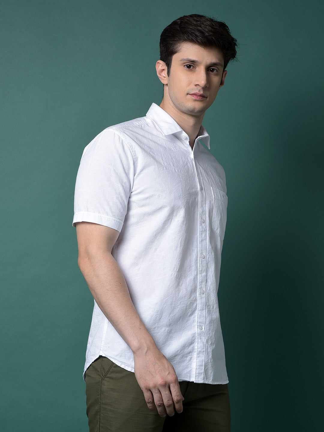 White Jacquard Linen Shirt-Men Shirts-Crimsoune Club