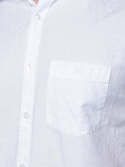 White Jacquard Linen Shirt-Men Shirts-Crimsoune Club