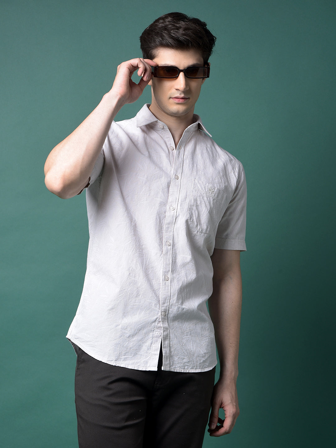 Cream Jacquard Linen Shirt-Men Shirts-Crimsoune Club