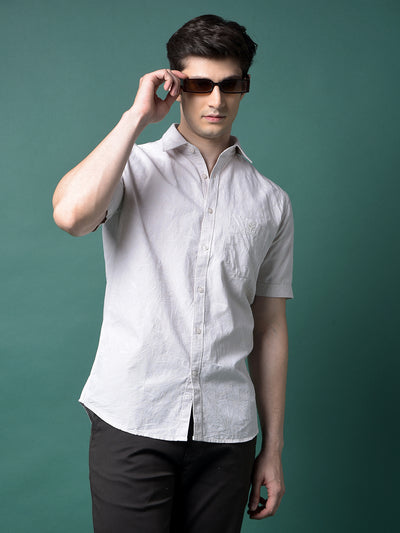 Cream Jacquard Linen Shirt-Men Shirts-Crimsoune Club
