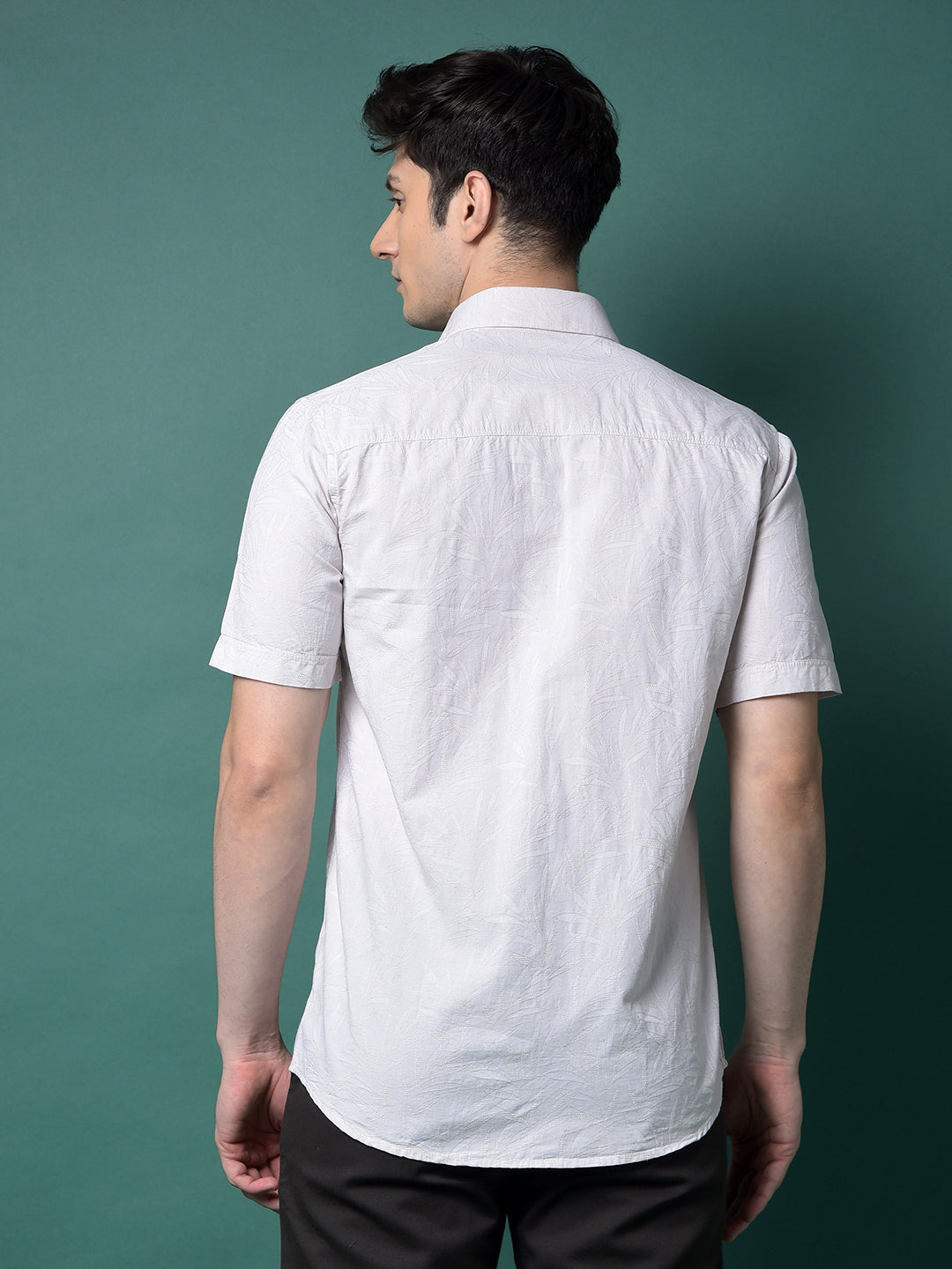 Cream Jacquard Linen Shirt-Men Shirts-Crimsoune Club