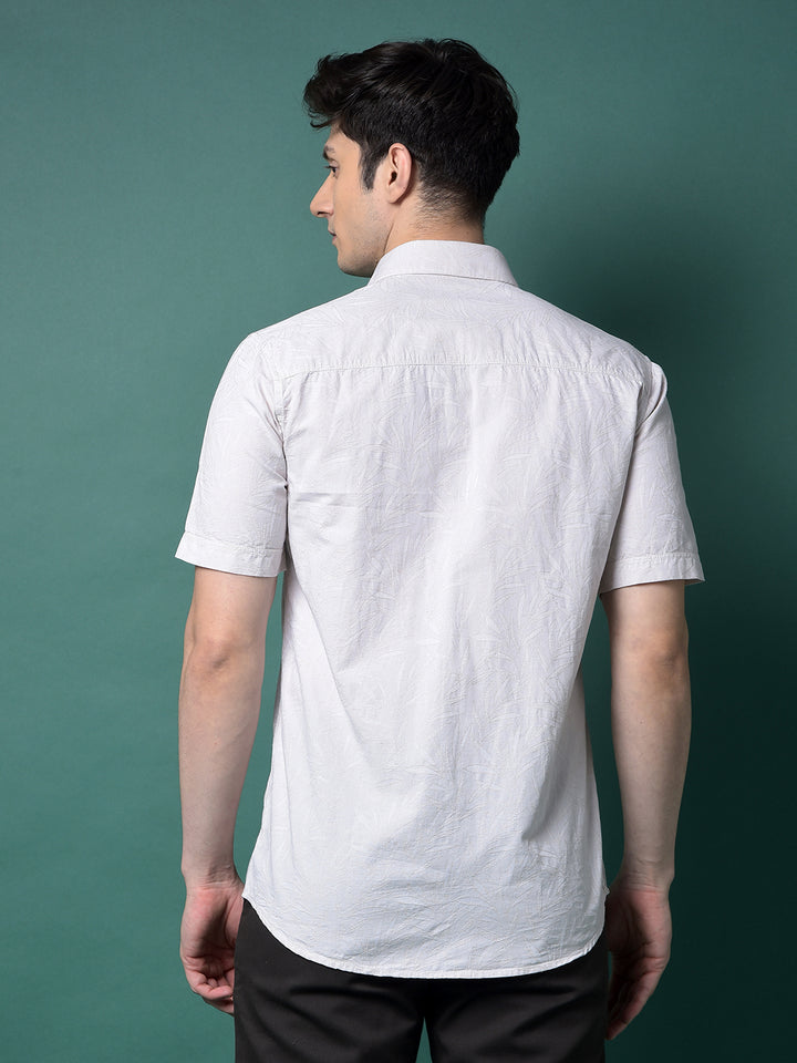 Cream Jacquard Linen Shirt-Men Shirts-Crimsoune Club