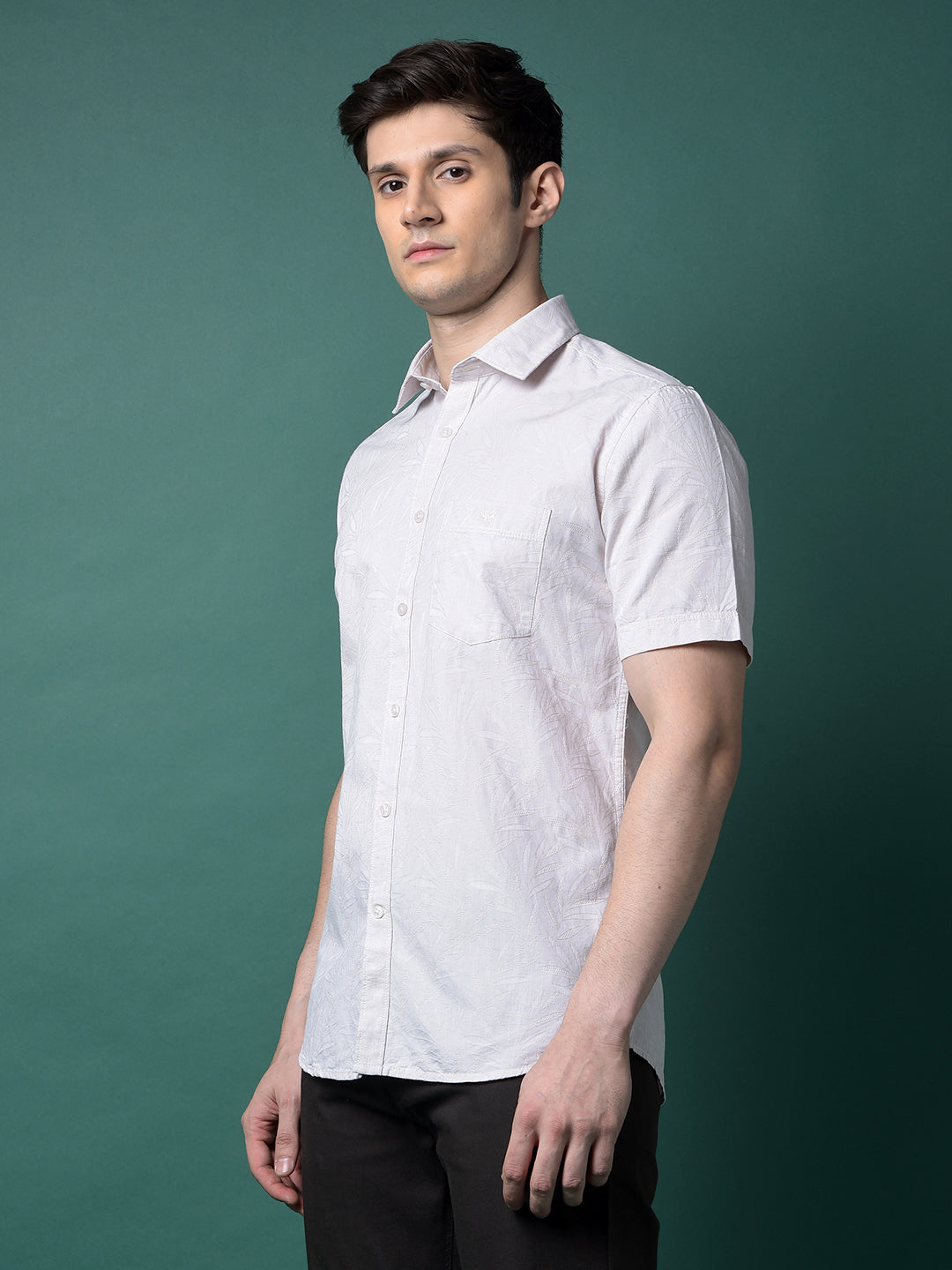 Cream Jacquard Linen Shirt-Men Shirts-Crimsoune Club