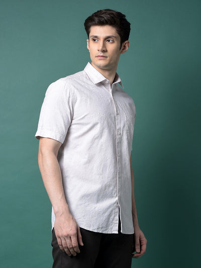 Cream Jacquard Linen Shirt-Men Shirts-Crimsoune Club
