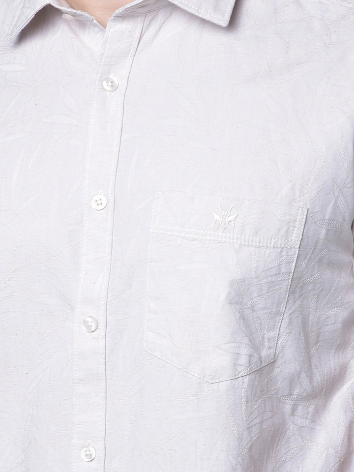 Cream Jacquard Linen Shirt-Men Shirts-Crimsoune Club