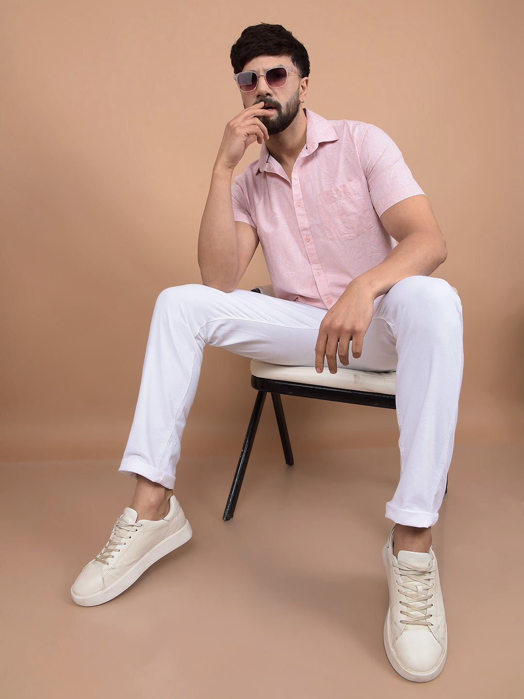 Pink Floral Print Linen Shirt-Men Shirts-Crimsoune Club