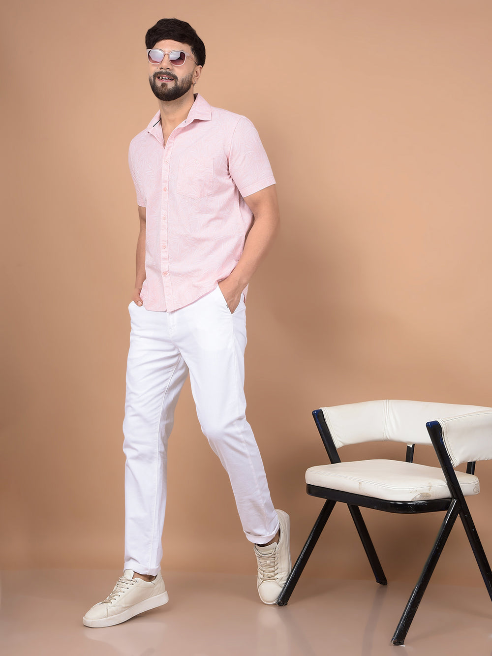 Pink Floral Print Linen Shirt-Men Shirts-Crimsoune Club