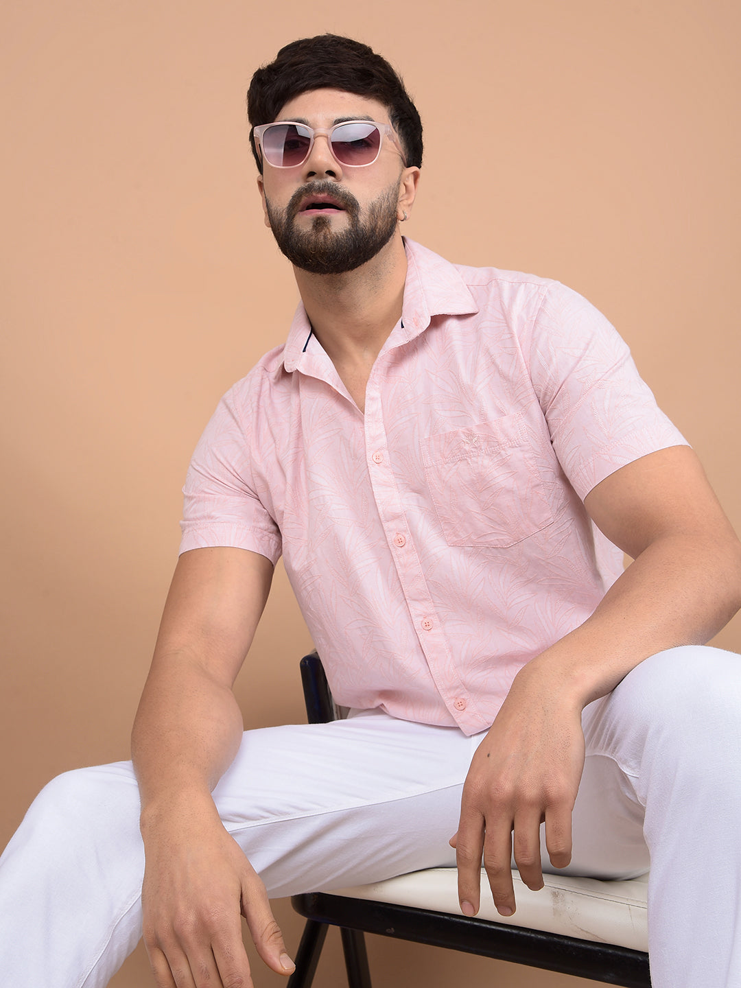 Pink Floral Print Linen Shirt-Men Shirts-Crimsoune Club