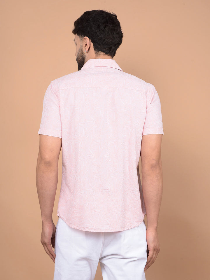 Pink Floral Print Linen Shirt-Men Shirts-Crimsoune Club