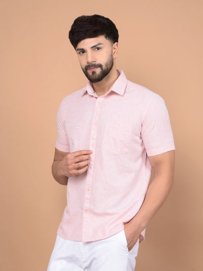 Pink Floral Print Linen Shirt-Men Shirts-Crimsoune Club