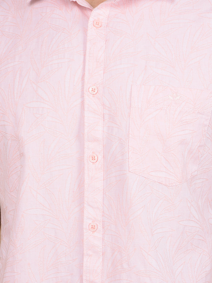 Pink Floral Print Linen Shirt-Men Shirts-Crimsoune Club