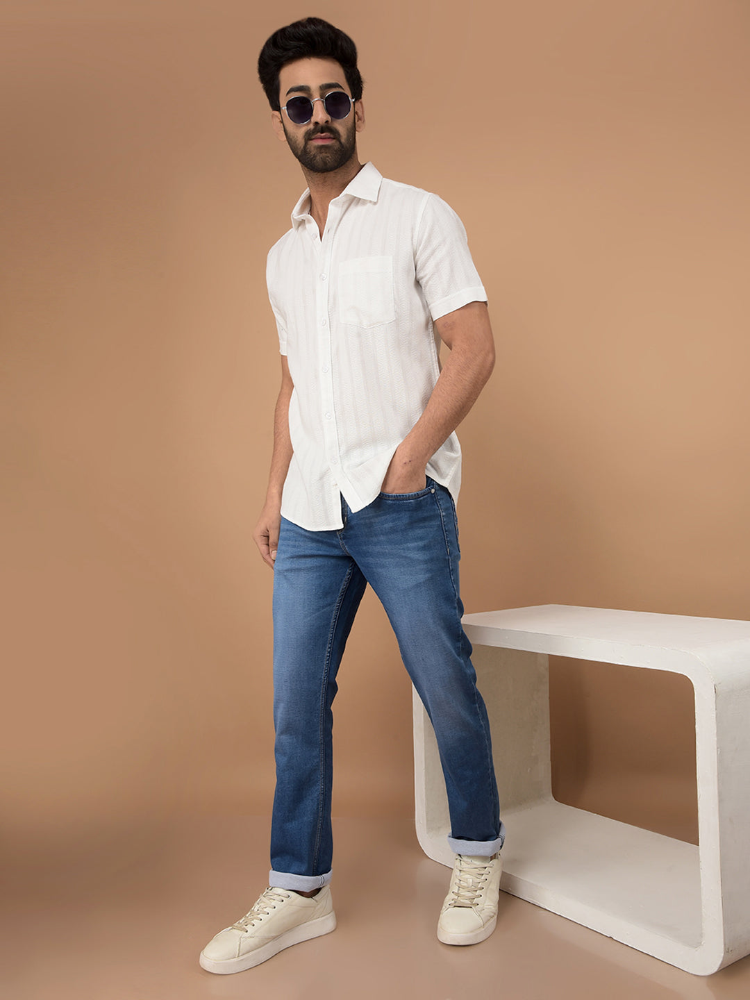 White Vertical Stripes Shirt-Men Shirts-Crimsoune Club