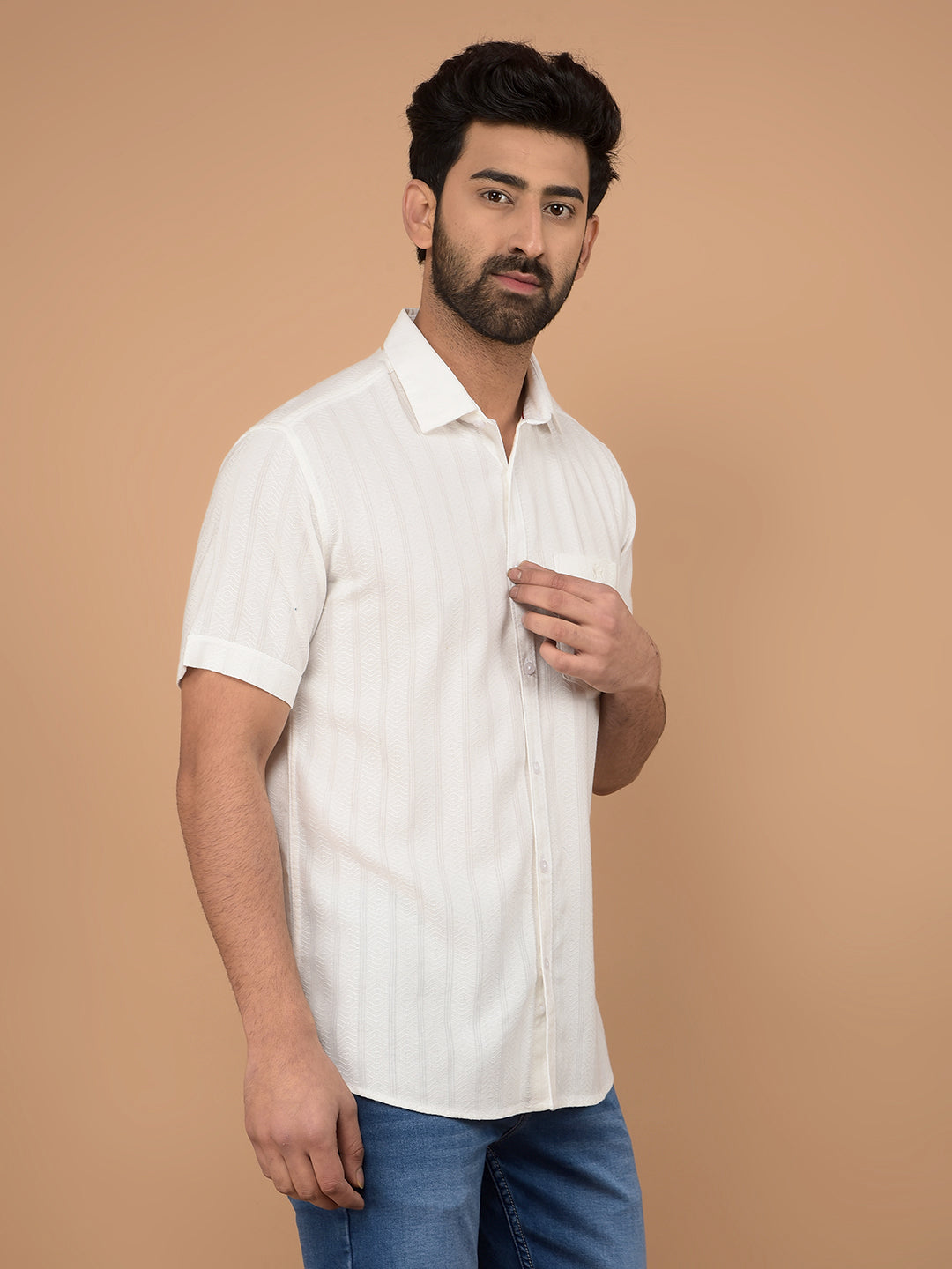 White Vertical Stripes Shirt-Men Shirts-Crimsoune Club