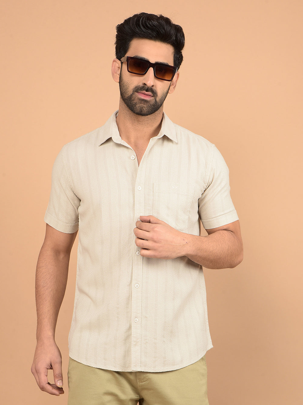 Beige Vertical Stripes Shirt-Men Shirts-Crimsoune Club