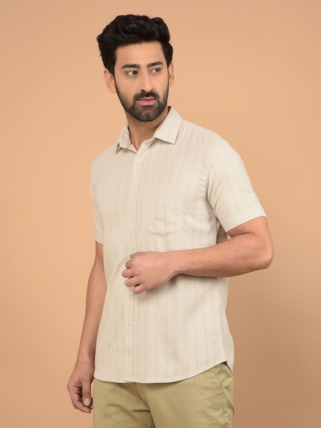 Beige Vertical Stripes Shirt-Men Shirts-Crimsoune Club